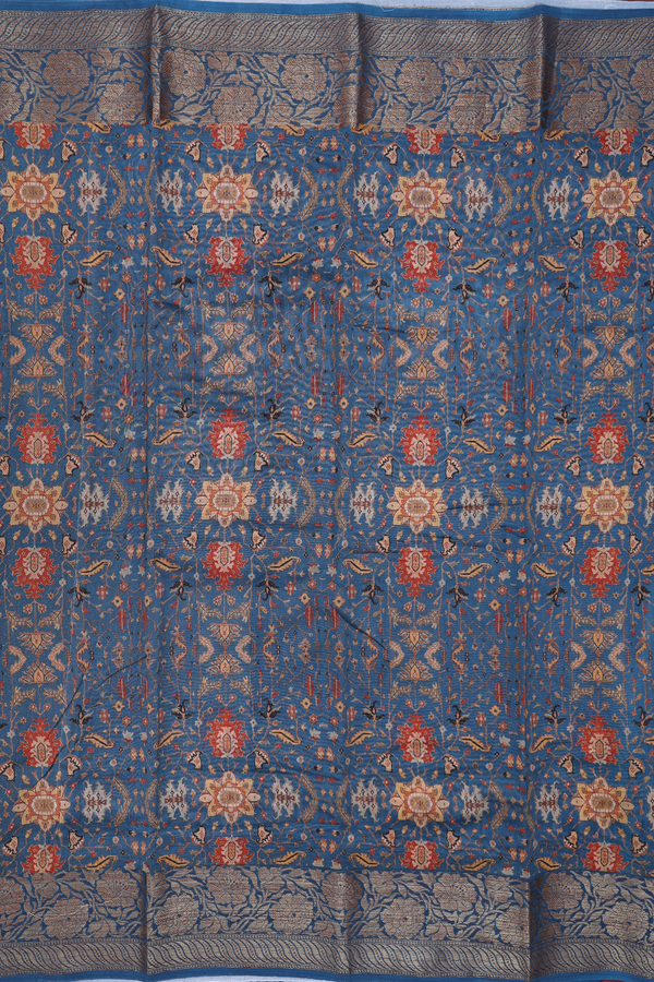 Chanderi Silk Cotton Saree In Capri Blue With Printed Design