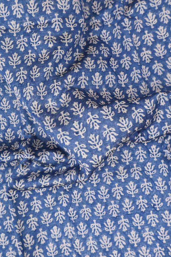 Chanderi Silk Cotton Saree In Capri Blue With Printed Design