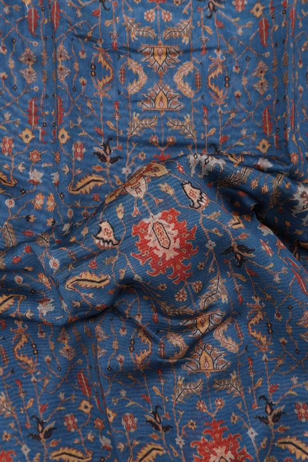 Chanderi Silk Cotton Saree In Capri Blue With Printed Design