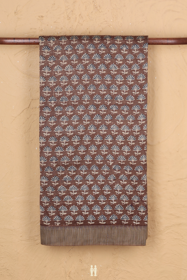 Chanderi Silk Cotton Saree In Cedar Brown With Floral Design