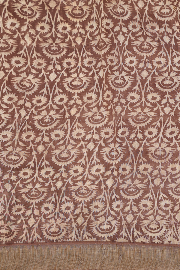 Chanderi Silk Cotton Saree In Cedar Brown With Floral Design