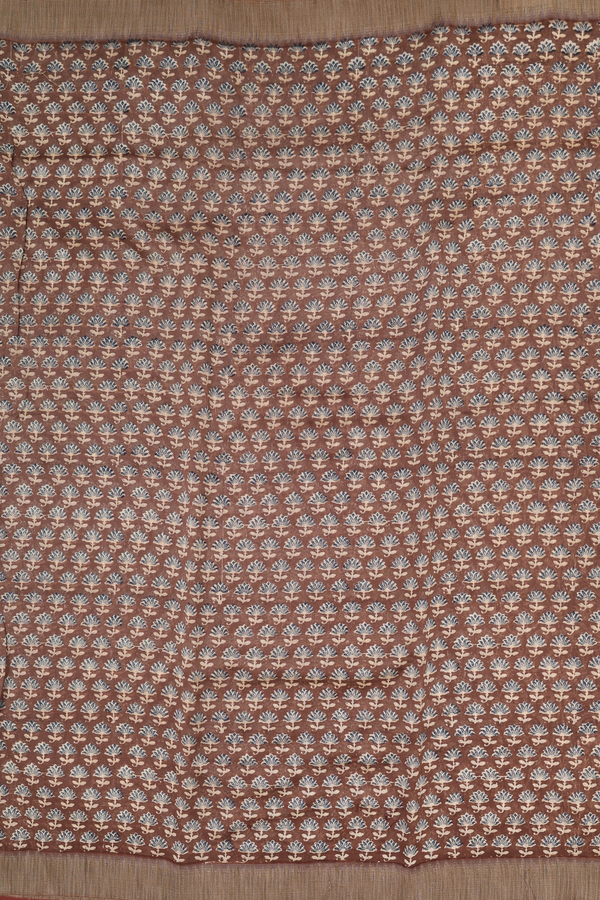 Chanderi Silk Cotton Saree In Cedar Brown With Floral Design