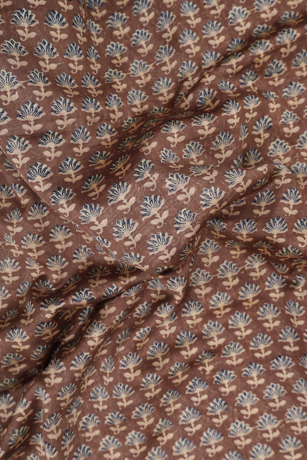Chanderi Silk Cotton Saree In Cedar Brown With Floral Design