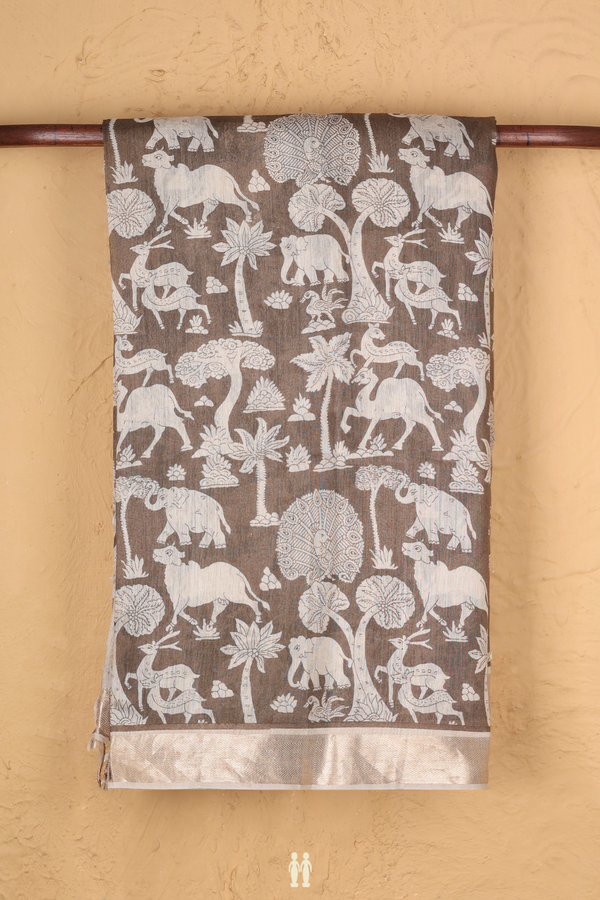 Chanderi Silk Cotton Saree In Cedar Brown With Printed Design