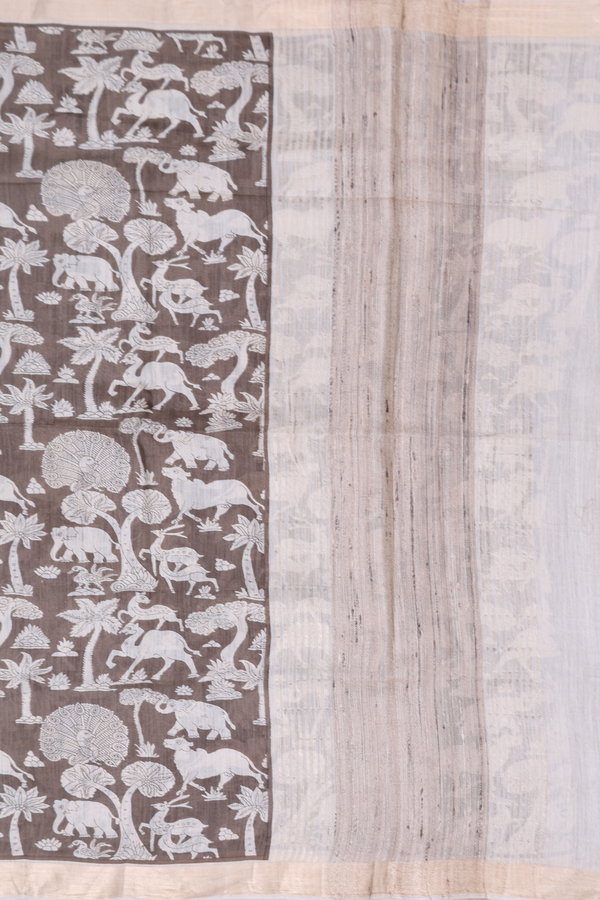 Chanderi Silk Cotton Saree In Cedar Brown With Printed Design