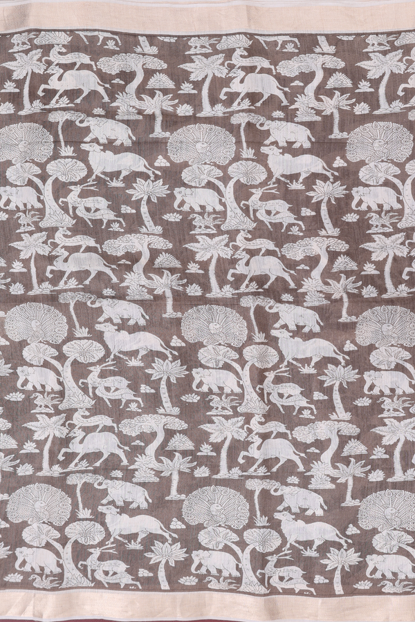 Chanderi Silk Cotton Saree In Cedar Brown With Printed Design