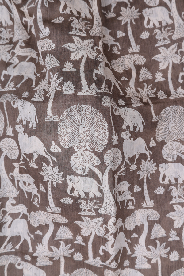 Chanderi Silk Cotton Saree In Cedar Brown With Printed Design