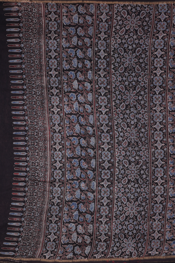 Chanderi Silk Cotton Saree In Cocoa Brown With Ajrakh Printed