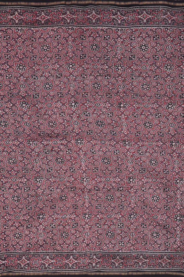 Chanderi Silk Cotton Saree In Cocoa Brown With Ajrakh Printed