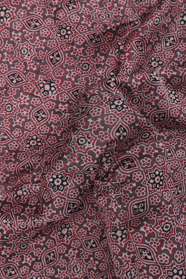 Chanderi Silk Cotton Saree In Cocoa Brown With Ajrakh Printed
