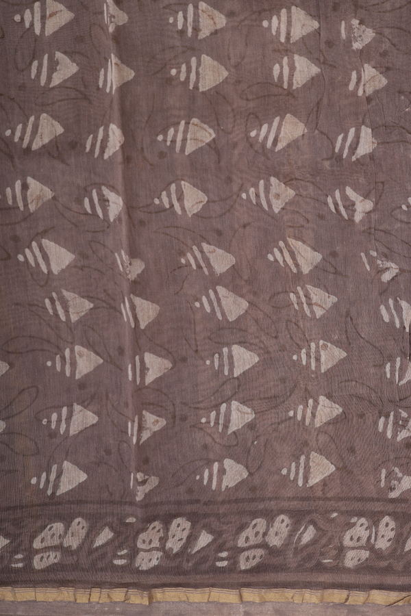 Chanderi Silk Cotton Saree In Cocoa Brown With Floral Buttas