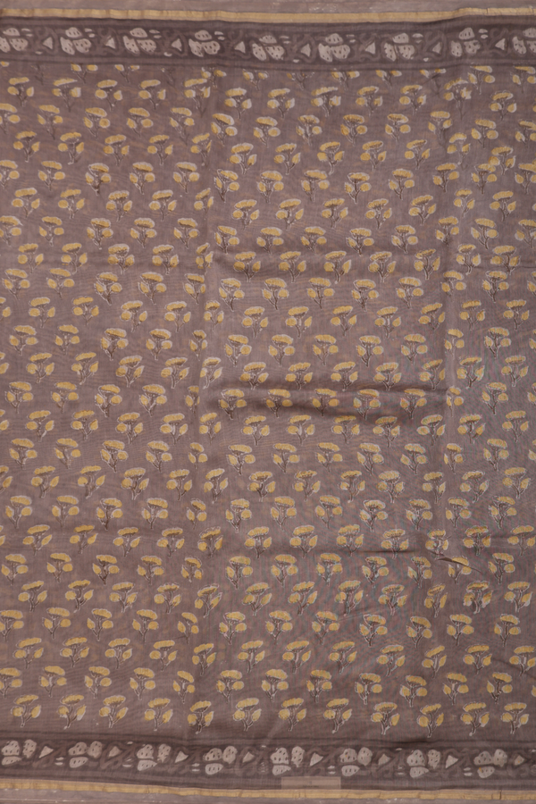 Chanderi Silk Cotton Saree In Cocoa Brown With Floral Buttas