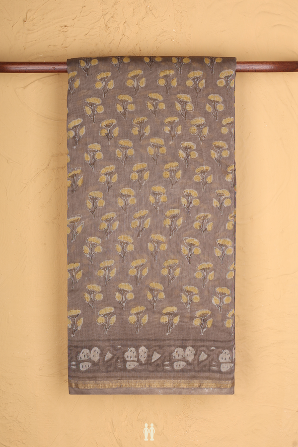 Chanderi Silk Cotton Saree In Cocoa Brown With Floral Buttas