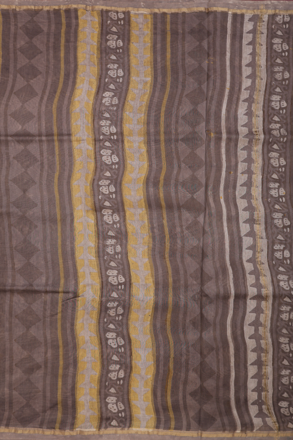 Chanderi Silk Cotton Saree In Cocoa Brown With Floral Buttas