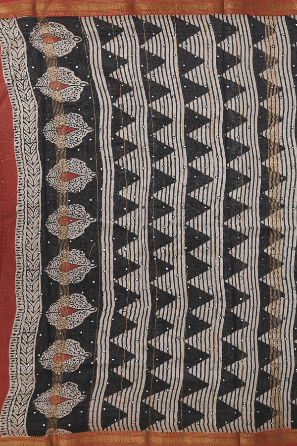 Chanderi Silk Cotton Saree In Cream With Checks Design