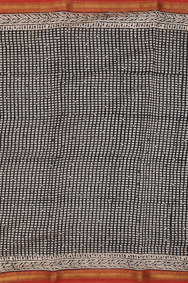 Chanderi Silk Cotton Saree In Cream With Checks Design