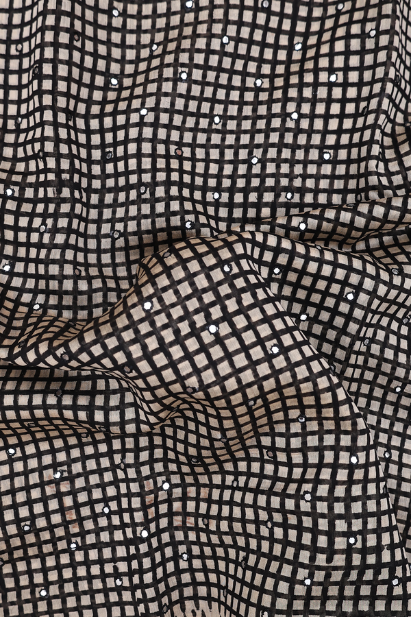 Chanderi Silk Cotton Saree In Cream With Checks Design
