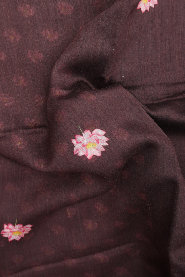 Chanderi Silk Cotton Saree In Dark Brown With Floral Buttas