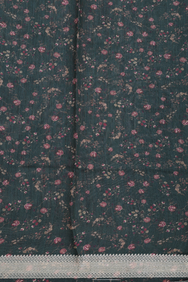 Chanderi Silk Cotton Saree In Dark Green With Floral Design