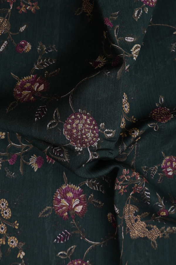 Chanderi Silk Cotton Saree In Dark Green With Floral Design