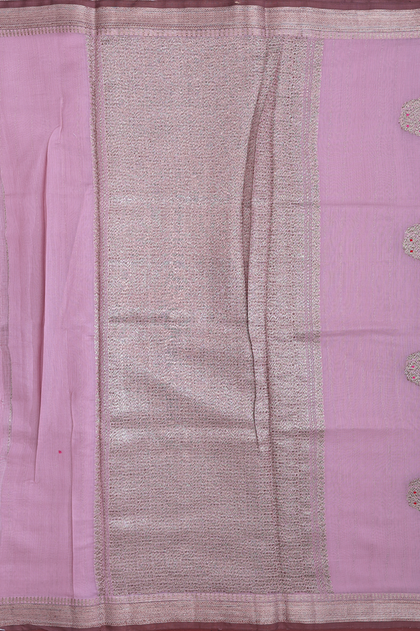 Chanderi Silk Cotton Saree In Dusty Pink With Floral Motifs