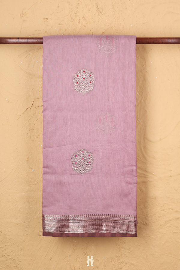 Chanderi Silk Cotton Saree In Dusty Pink With Floral Motifs