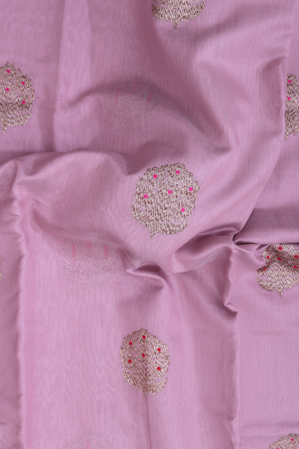 Chanderi Silk Cotton Saree In Dusty Pink With Floral Motifs