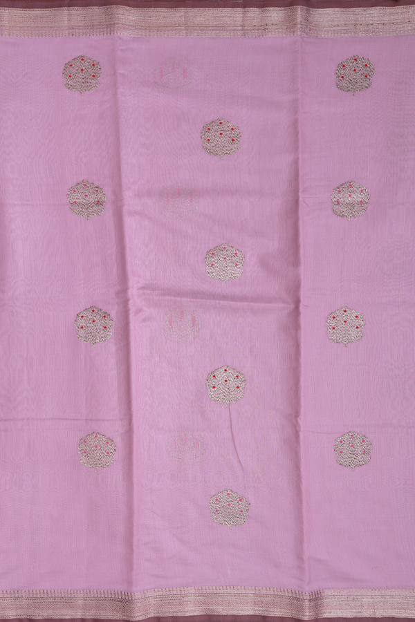 Chanderi Silk Cotton Saree In Dusty Pink With Floral Motifs