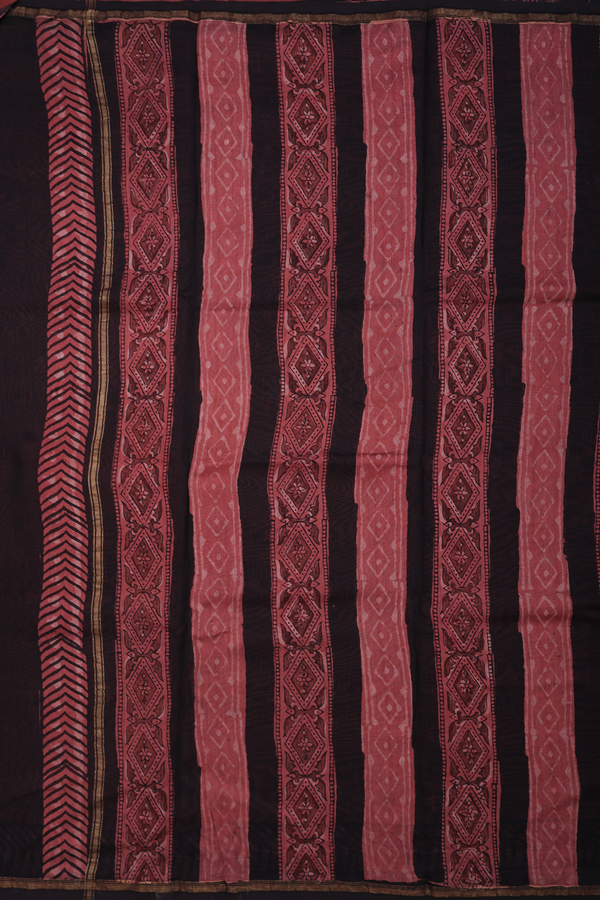 Chanderi Silk Cotton Saree In Dusty Red With Floral Design