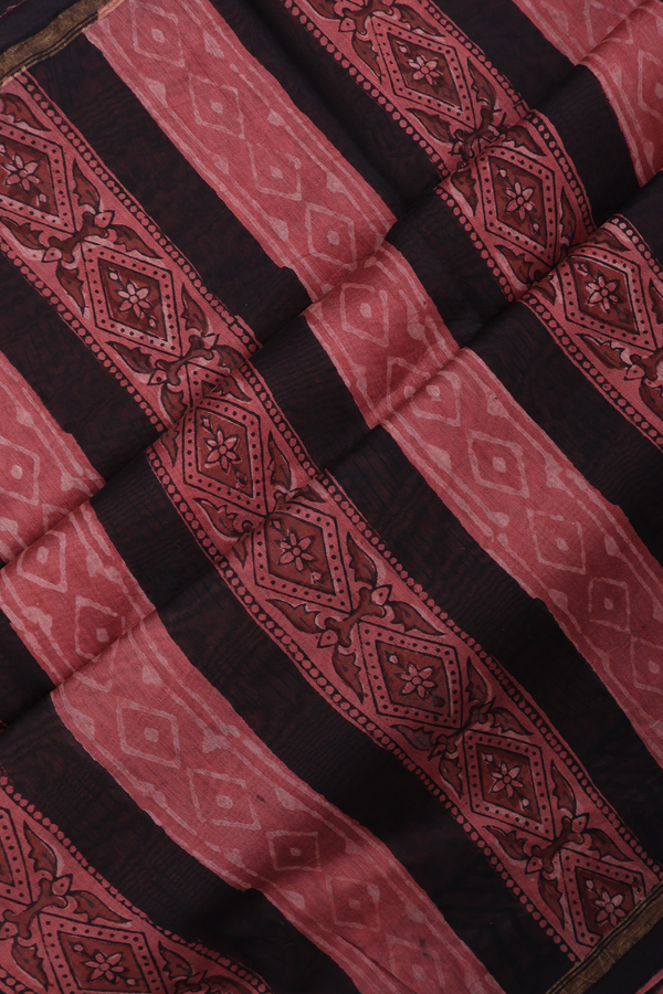 Chanderi Silk Cotton Saree In Dusty Red With Floral Design