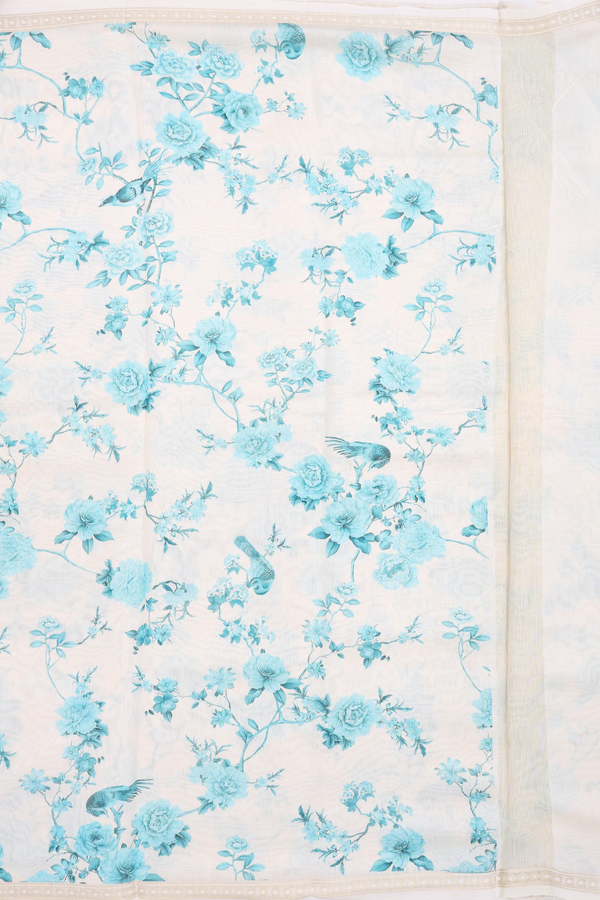 Chanderi Silk Cotton Saree In Egg White With Floral Printed