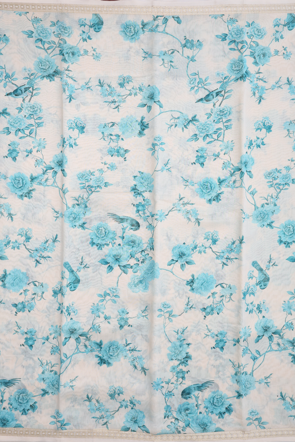 Chanderi Silk Cotton Saree In Egg White With Floral Printed