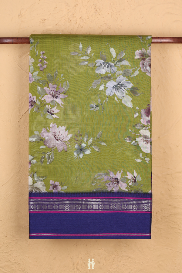 Chanderi Silk Cotton Saree In Fern Green Floral Design