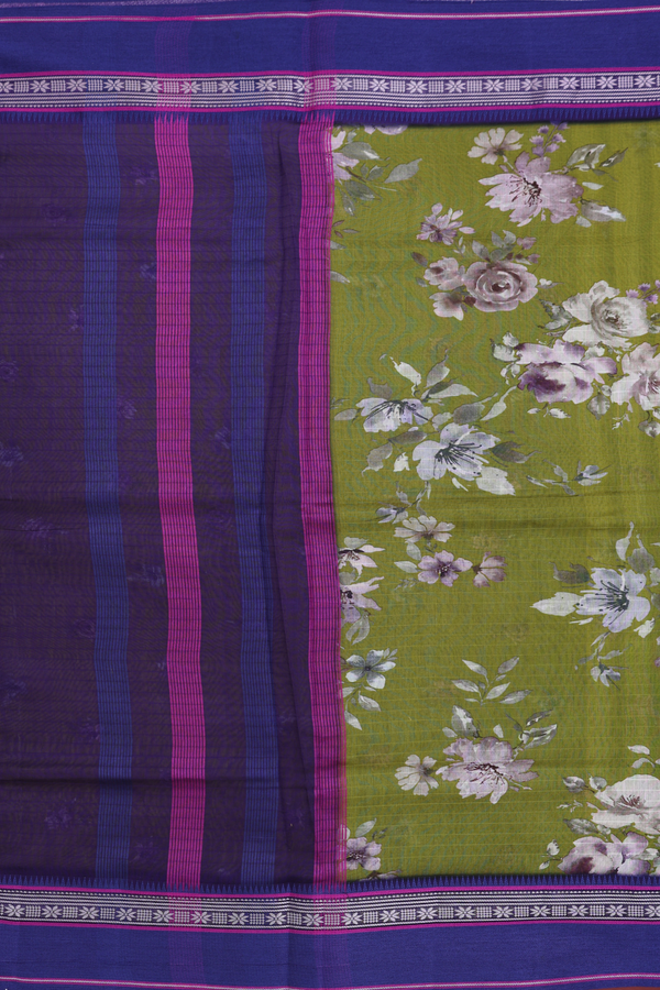 Chanderi Silk Cotton Saree In Fern Green Floral Design