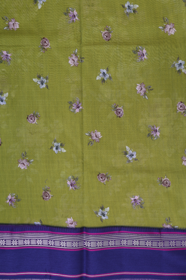 Chanderi Silk Cotton Saree In Fern Green Floral Design