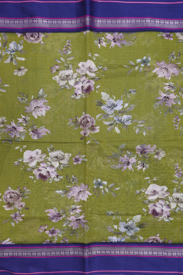 Chanderi Silk Cotton Saree In Fern Green Floral Design