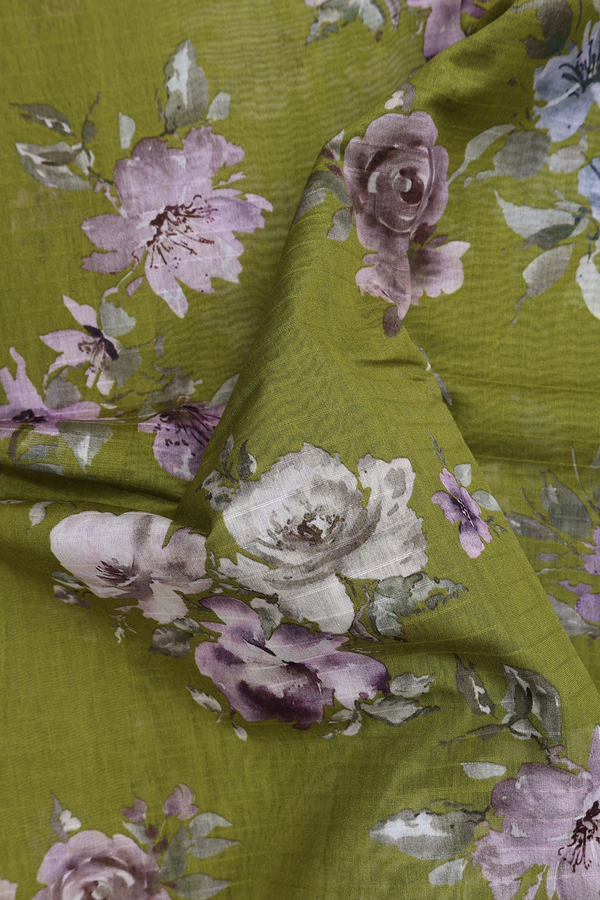 Chanderi Silk Cotton Saree In Fern Green Floral Design