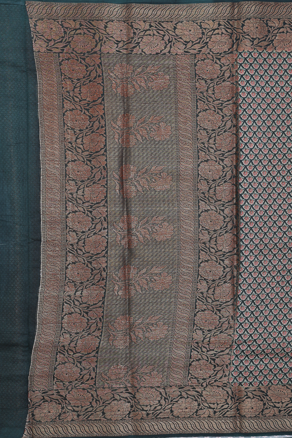 Chanderi Silk Cotton Saree In Forest Green With Floral Design