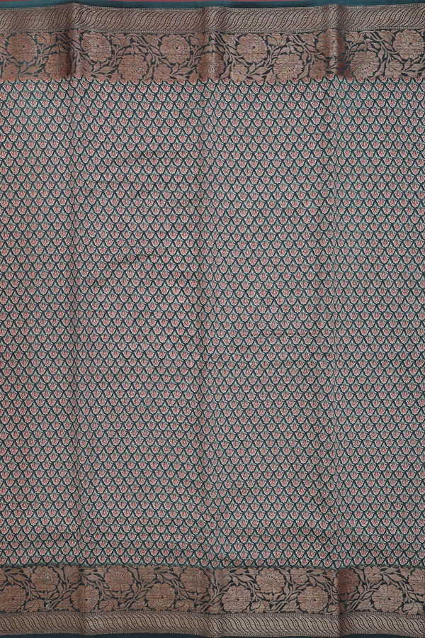 Chanderi Silk Cotton Saree In Forest Green With Floral Design