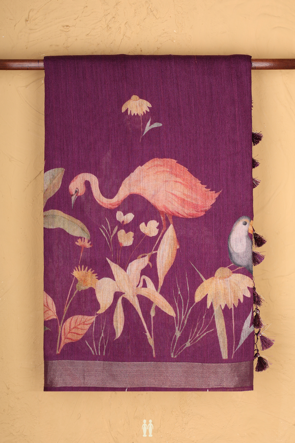 Chanderi Silk Cotton Saree In Grape Purple With Floral Buttas
