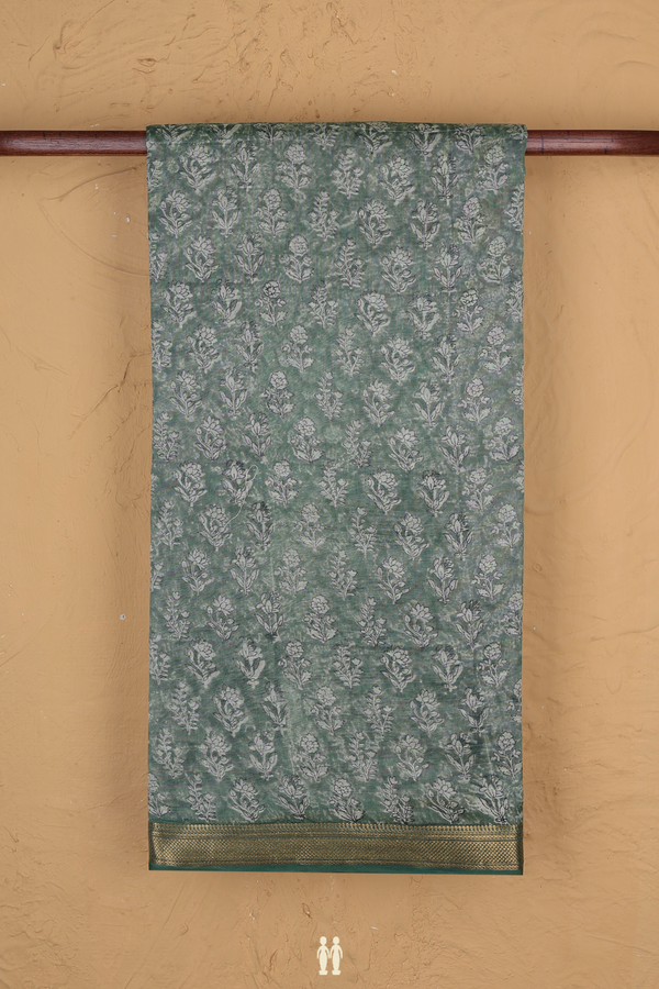 Chanderi Silk Cotton Saree In Green With Floral Design
