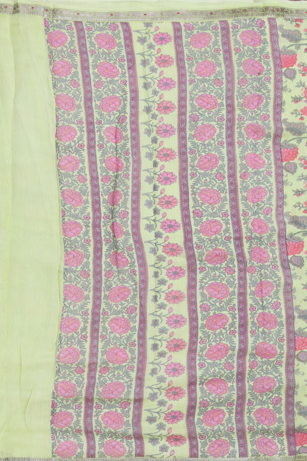 Chanderi Silk Cotton Saree In Pale Green With Floral Design
