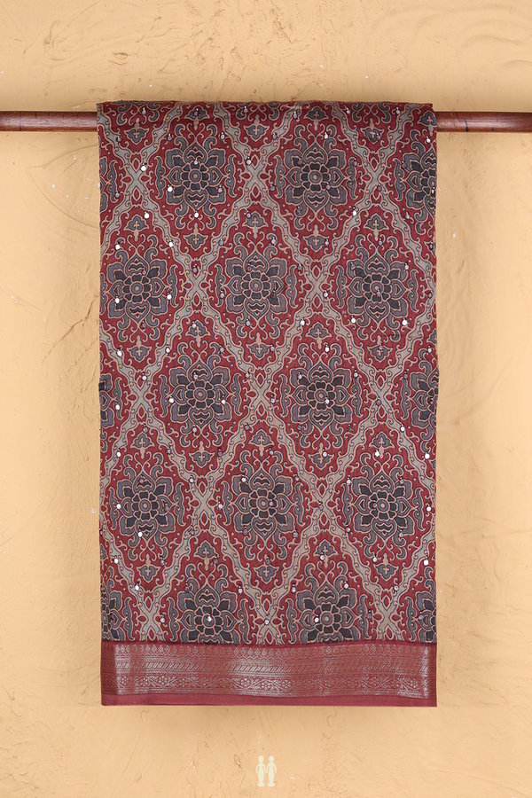 Chanderi Silk Cotton Saree In Grey With Mirror Work Buttis