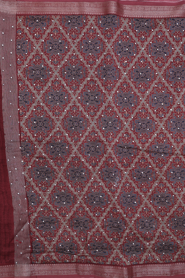 Chanderi Silk Cotton Saree In Grey With Mirror Work Buttis