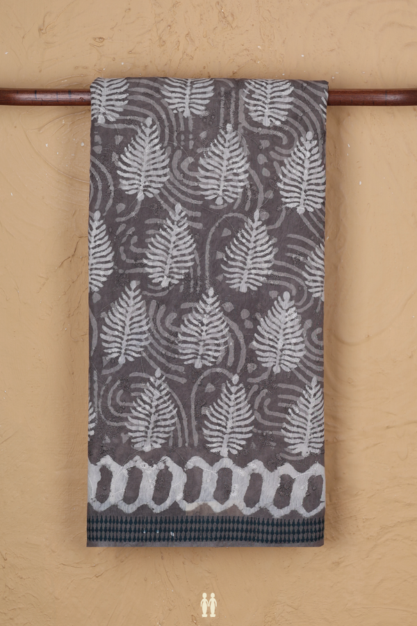 Chanderi Cotton Saree In Grey With Printed Design