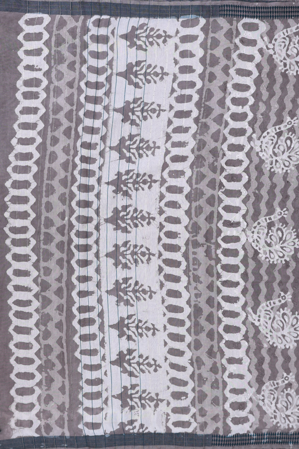 Chanderi Cotton Saree In Grey With Printed Design