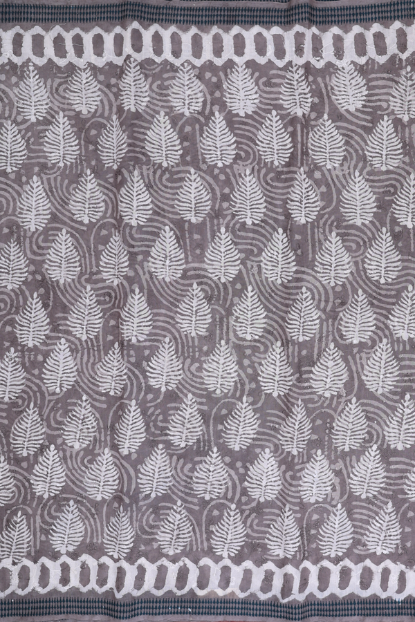 Chanderi Cotton Saree In Grey With Printed Design