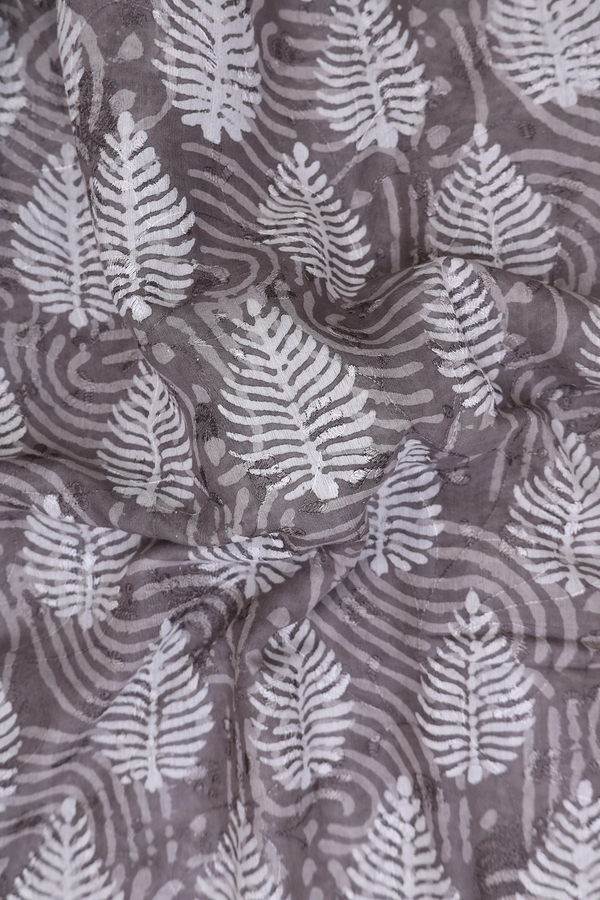 Chanderi Cotton Saree In Grey With Printed Design