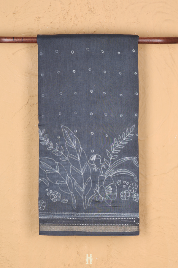 Chanderi Silk Cotton Saree In Grey With Shibori Design