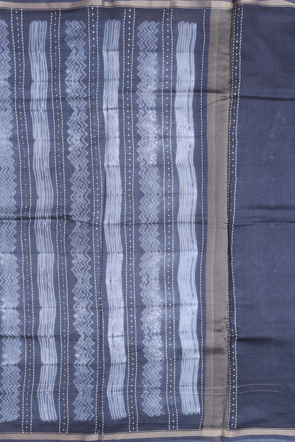 Chanderi Silk Cotton Saree In Grey With Shibori Design